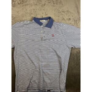 Peter‎ Millar men's polo golf shirt LARGE blue White Stripe shinnecock Course